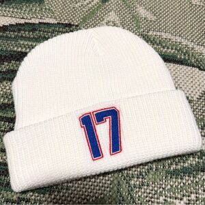 Josh Allen Buffalo Bills 17 White Knit Beanie with Blue and Red Number NFL